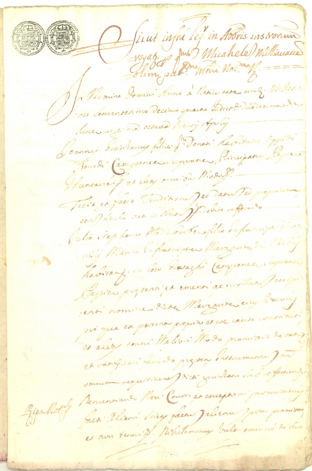 1640 CASORATE OLONA Giovanni QUINZANI vende prato a Giulio Stefano MEDIABARBA