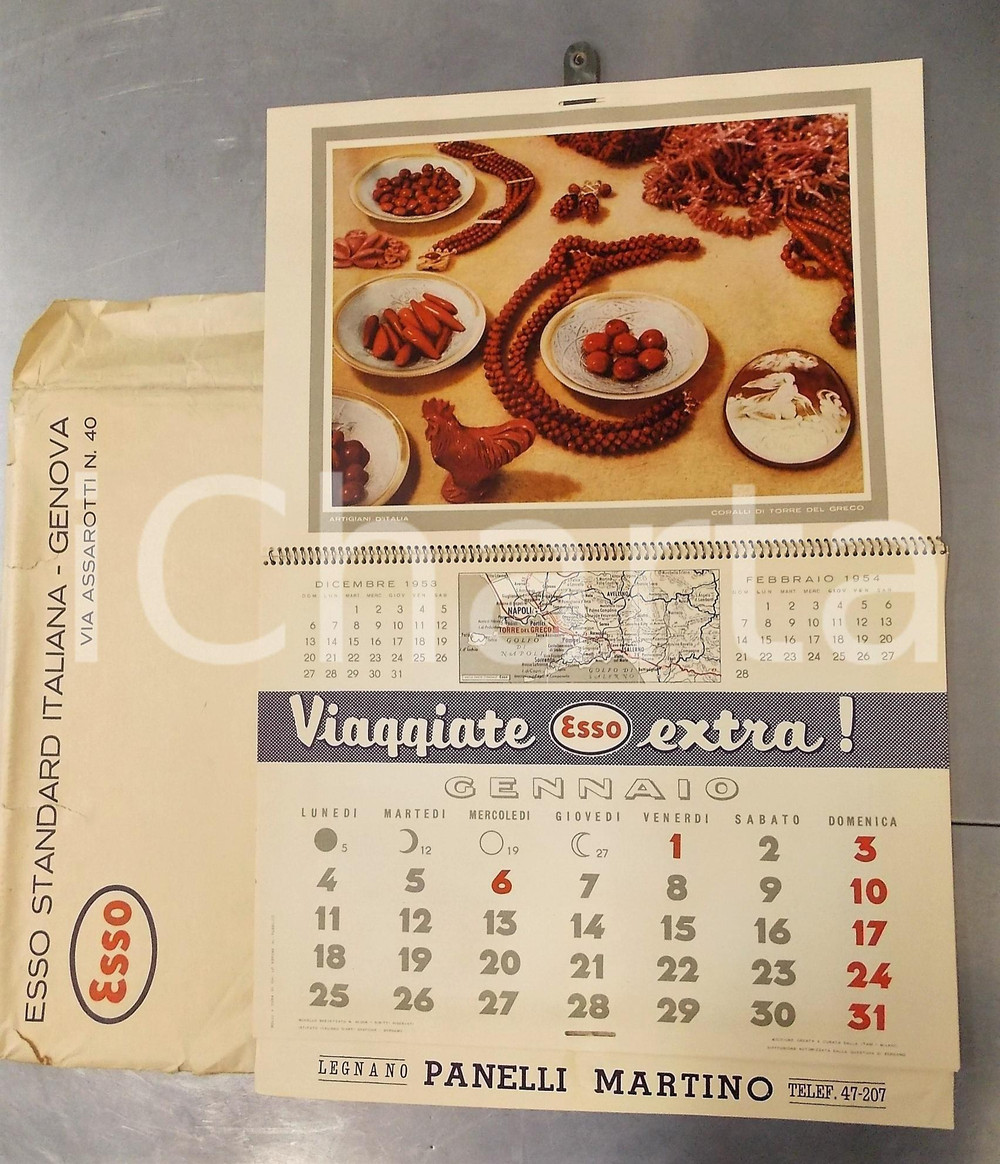 1954 ESSO Calendario illustrato - Artigiani d'Italia - PUBBLICITARIO con busta