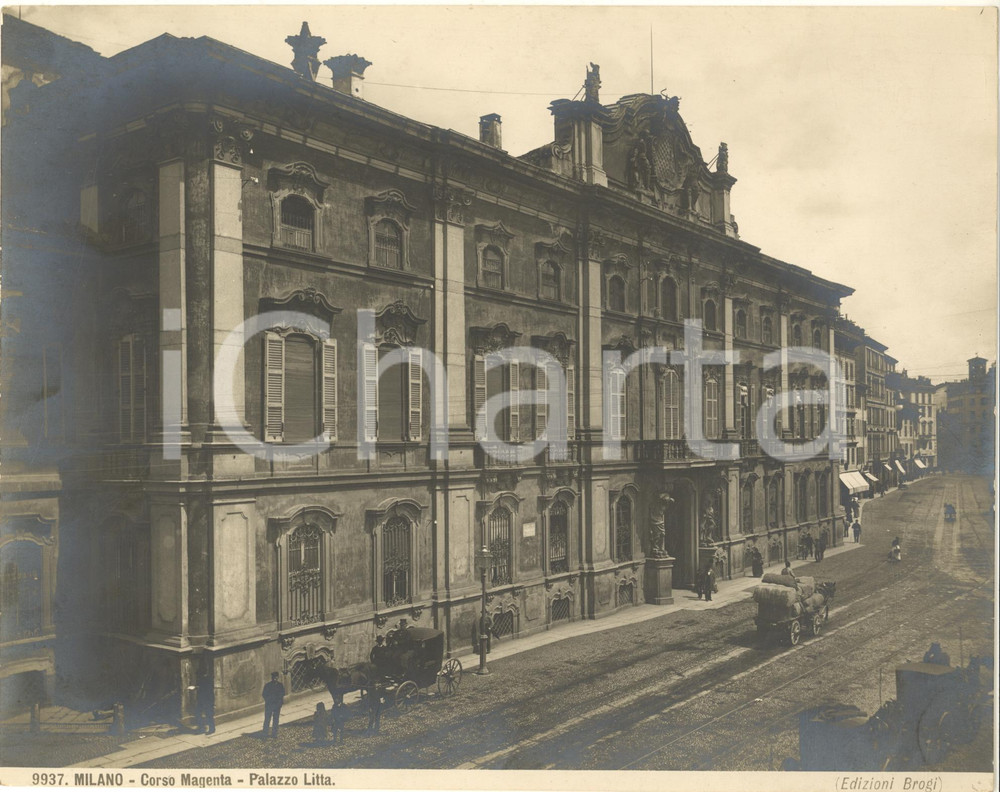 1950 ca  MILANO Corso Magenta - Palazzo LITTA - Foto ANIMATA carrozze ed. BROGI