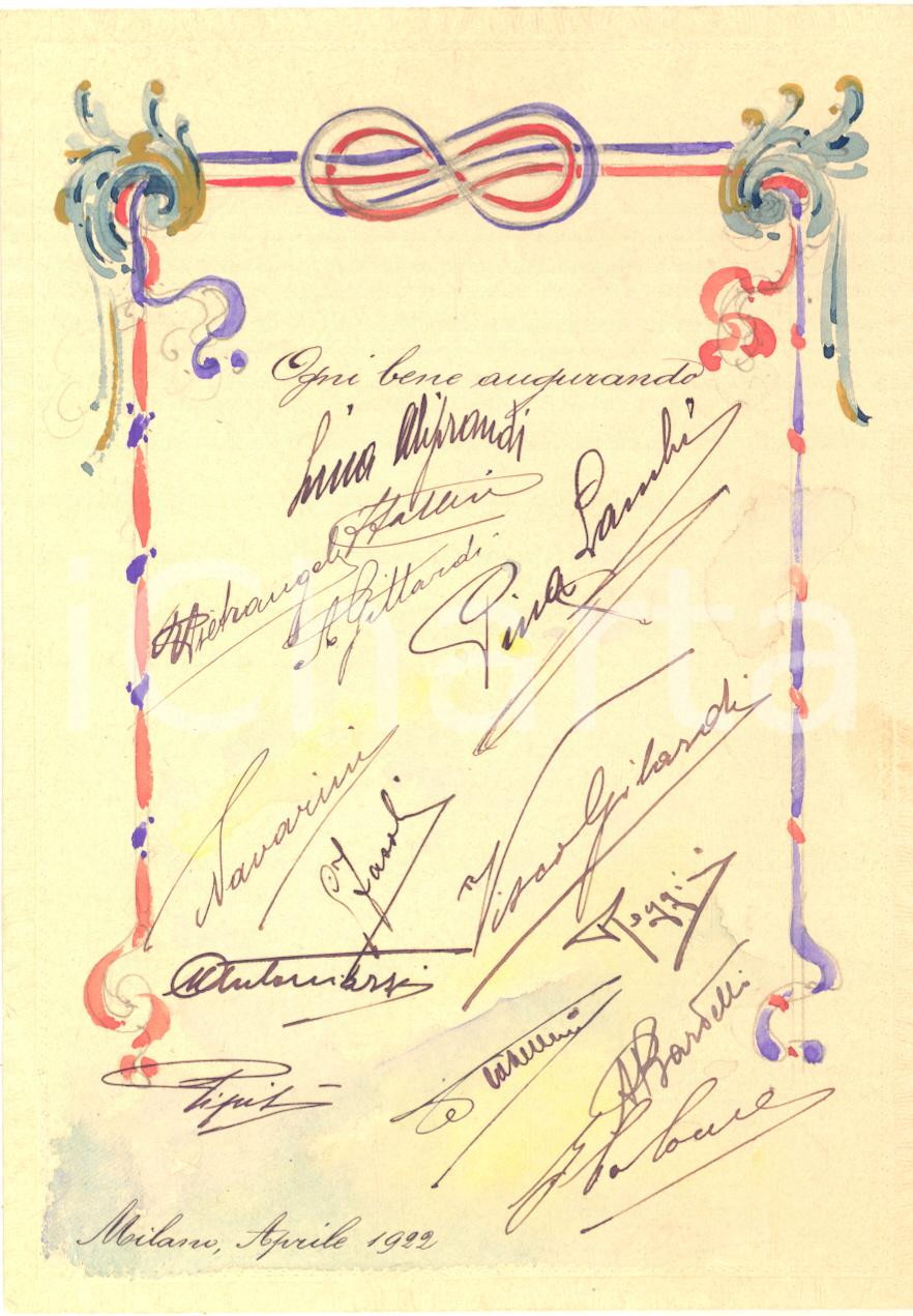 1922 MILANO Biglietto di auguri per Piero Della Noce - ACQUERELLATO a mano