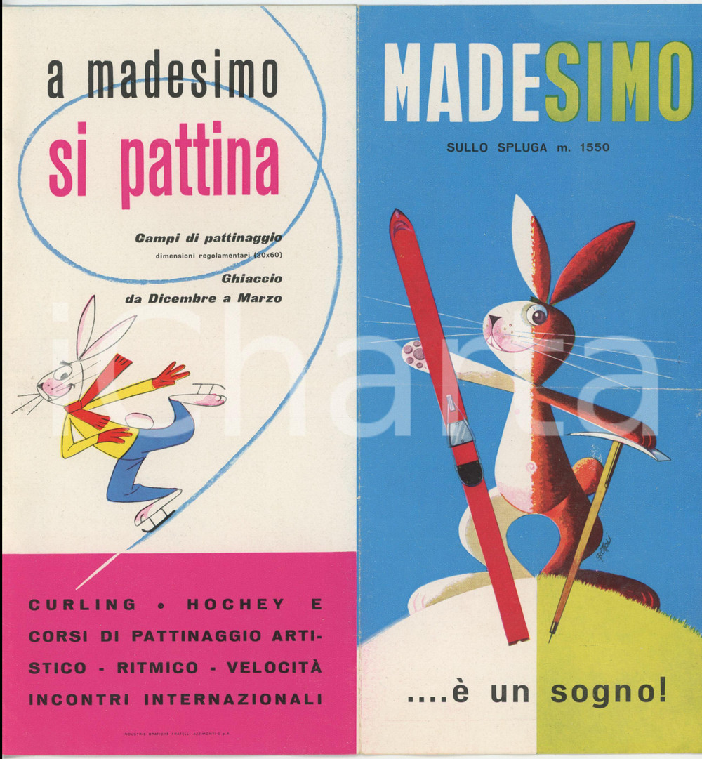 Materiale pubblicitario d’epoca 1970 ca TURISMO  MADESIMO sullo SPLUGA  Zeno COLO  Pieghevole ill. BOTTOLI 1