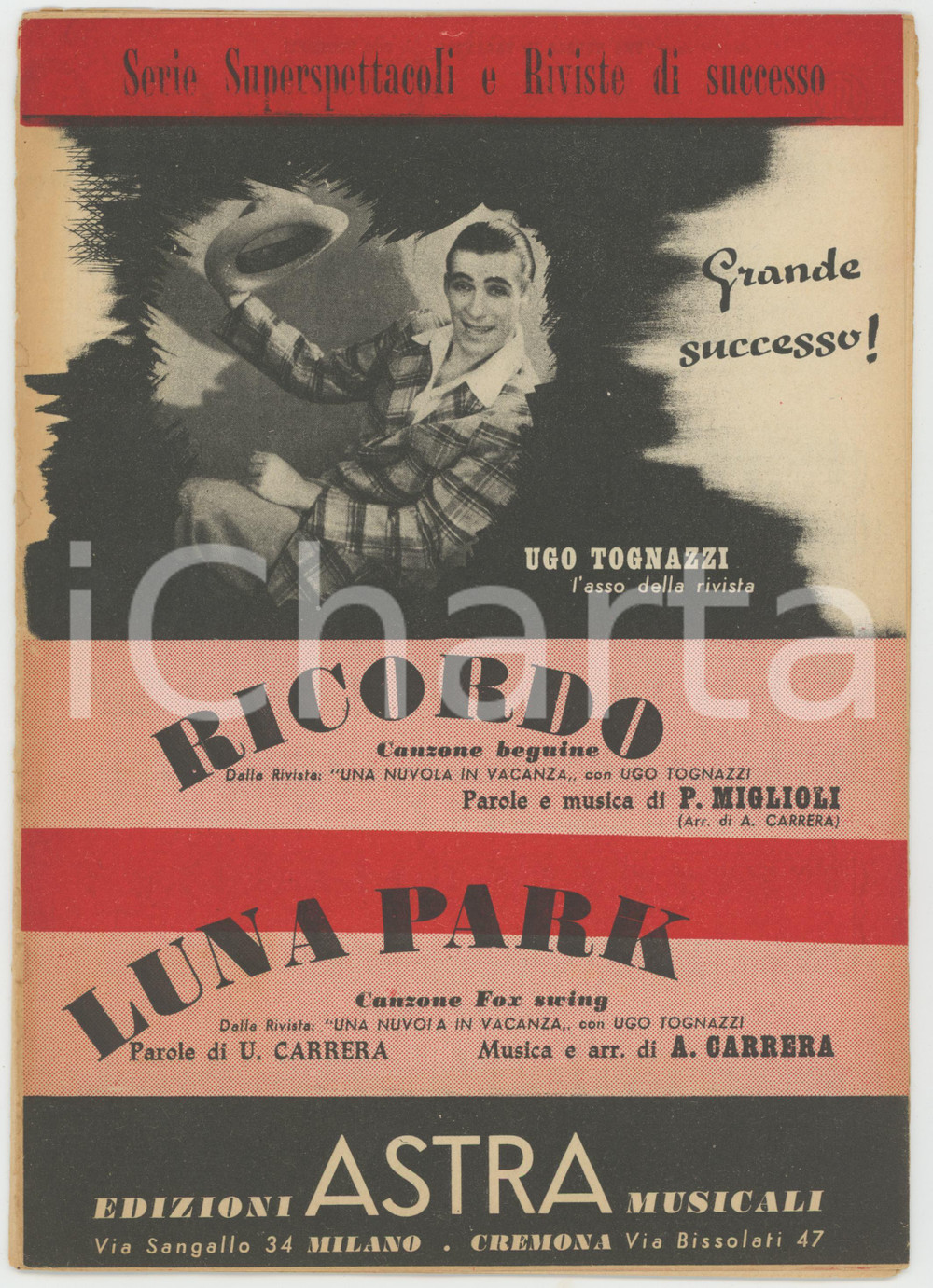 Oggetto da collezione cartaceo 1951 Ricordo  Luna Park  Ugo TOGNAZZI Una nuvola in vacanza DANNEGGIATO 1