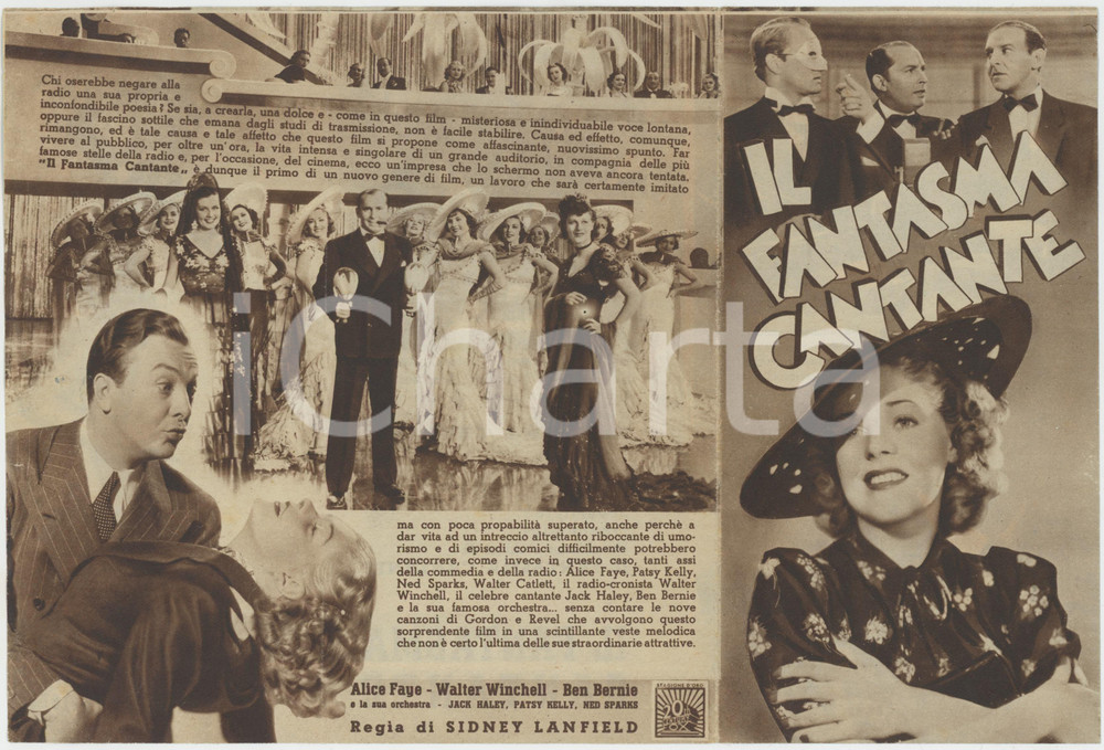 Materiale pubblicitario d’epoca 1937 CINEMA Il fantasma cantante  Alice FAYE  Pieghevole pubblicitario 1