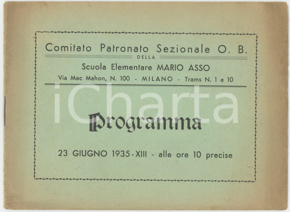 1935 MILANO Scuola elementare "Mario Asso" - Programma saggio *8 pp.