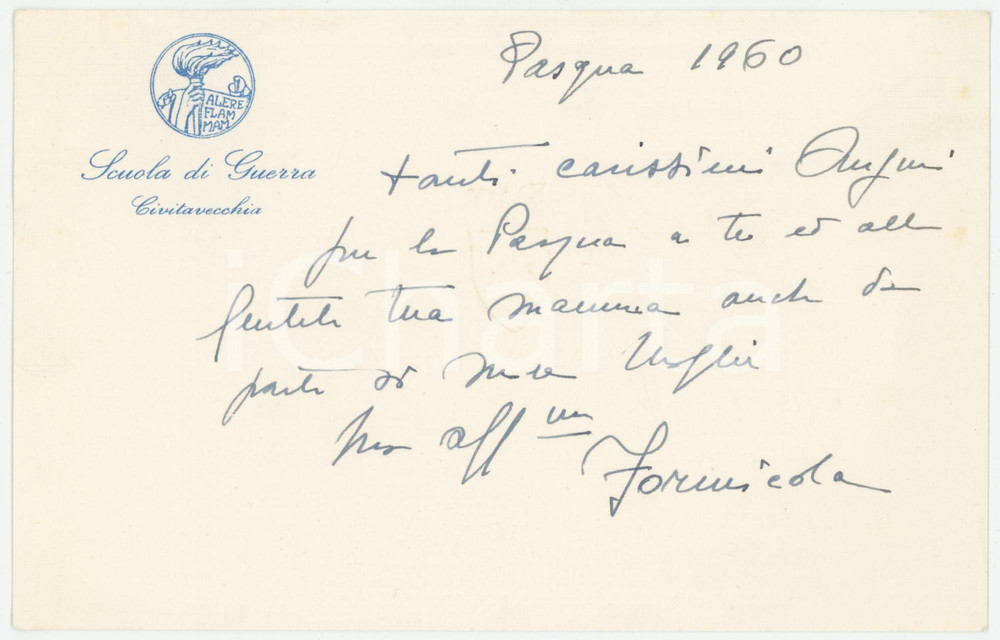 1960 ESERCITO ITALIANO CIVITAVECCHIA Scuola di Guerra - Biglietto FORMICOLA