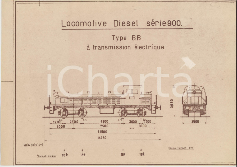 1970 ca FRANCE Locomotive Diesel série 900 Type BB *Stampa eliografica