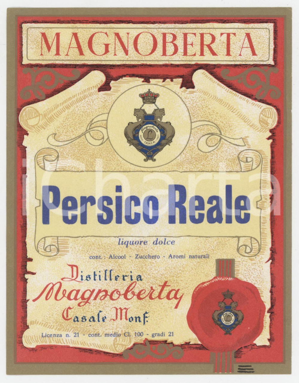 1965 ca CASALE MONFERRATO Distilleria MAGNOBERTA Persico Reale - Etichetta 10x14