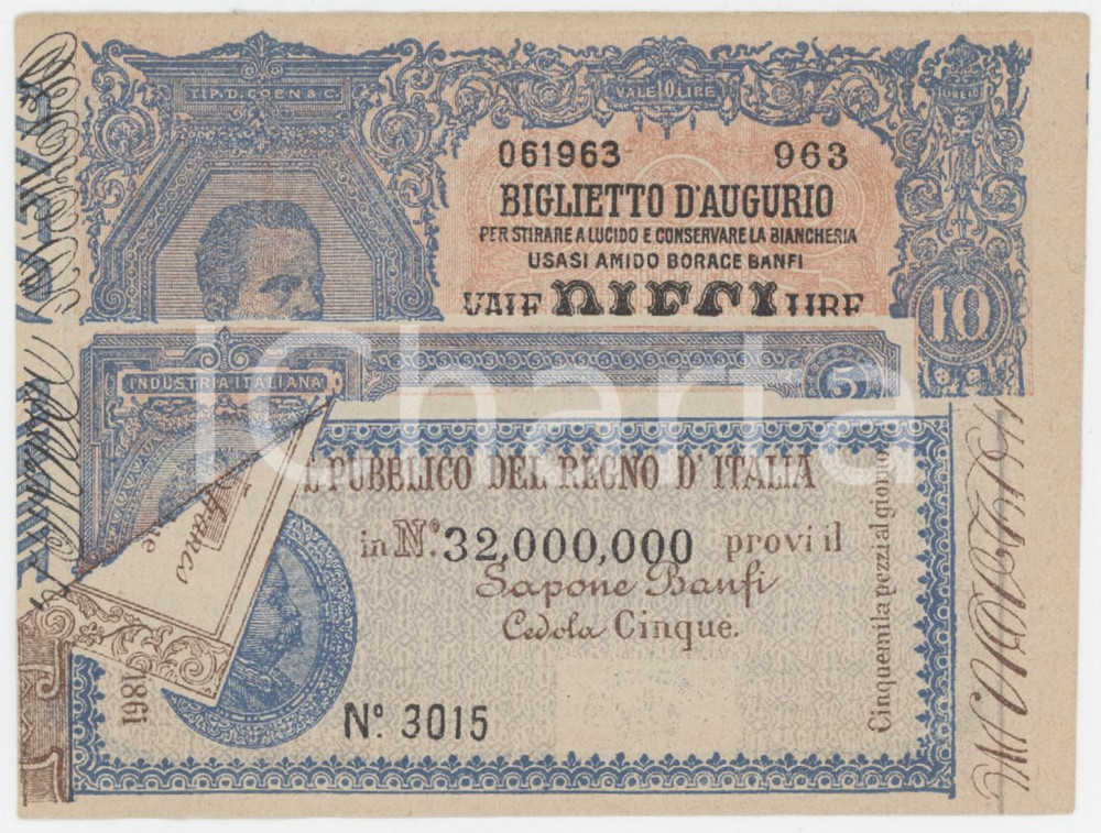 Materiale pubblicitario d’epoca 1910 ca MILANO  Sapone BANFI  Biglietto pubblicitario 11x8 cm 1