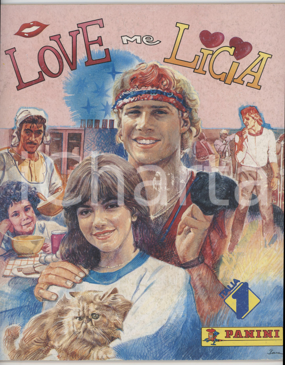 1986 LOVE ME LICIA - Album figurine PANINI - 7 figurine presenti Album originale, con 7 figurine adesive applicate, vuoto per le restanti pagine.PAGINE: 32 GOOD/buono tracce d'uso e piccola sbrecciatura  in copertina Formato: 16x17 cm originale e autentica 1