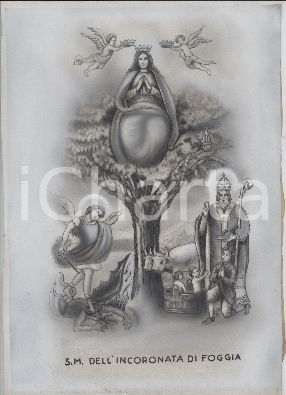 1960 ca FOGGIA S. M. dell'Incoronata - Bozzetto originale 21x30 cm
