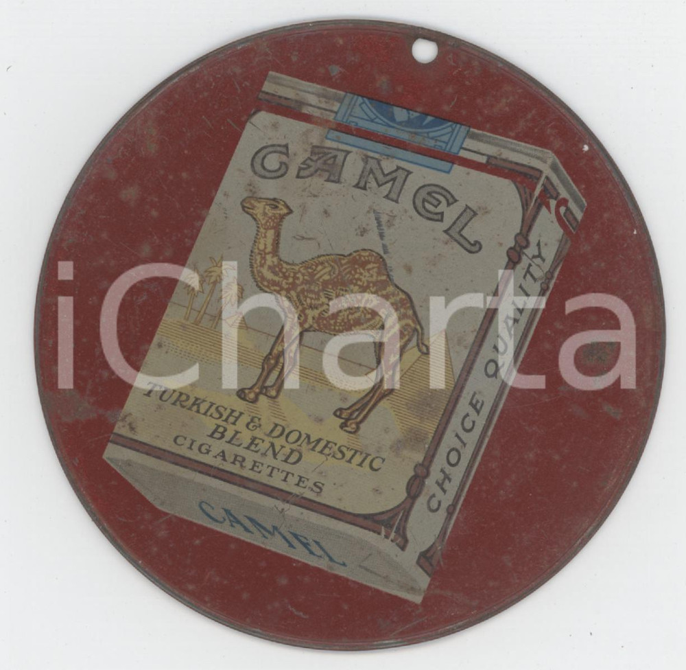 Materiale pubblicitario d’epoca 1910 ca  CAMEL  WINSTON  Cigarettes Piastrina pubblicitaria metallica 1 1