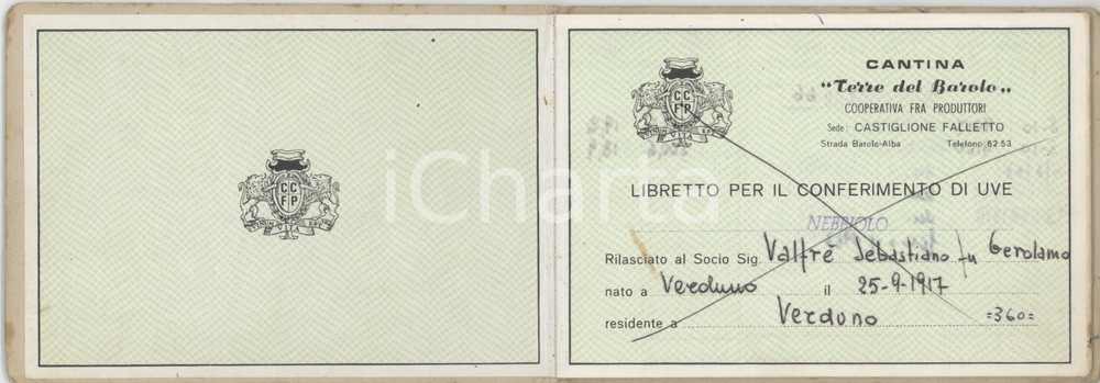 1967-1978 CASTIGLIONE FALLETTO Cantina TERRE DEL BAROLO - Libretto uve