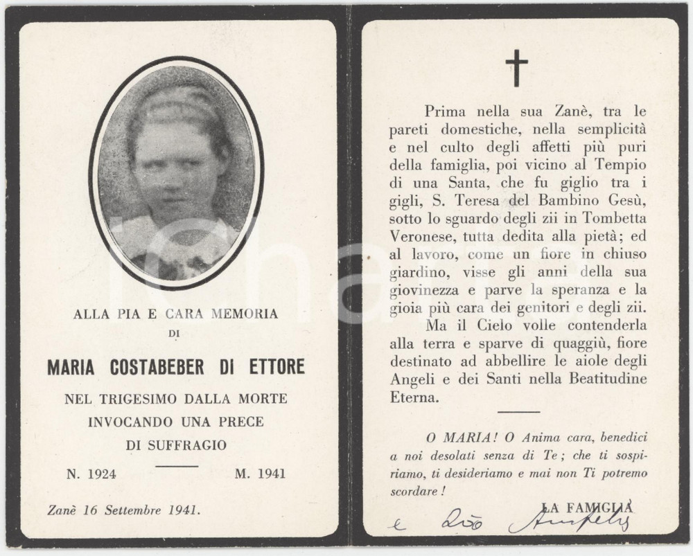 1941 ZANE' (VI) In memoria di Maria COSTABEBER - Santino