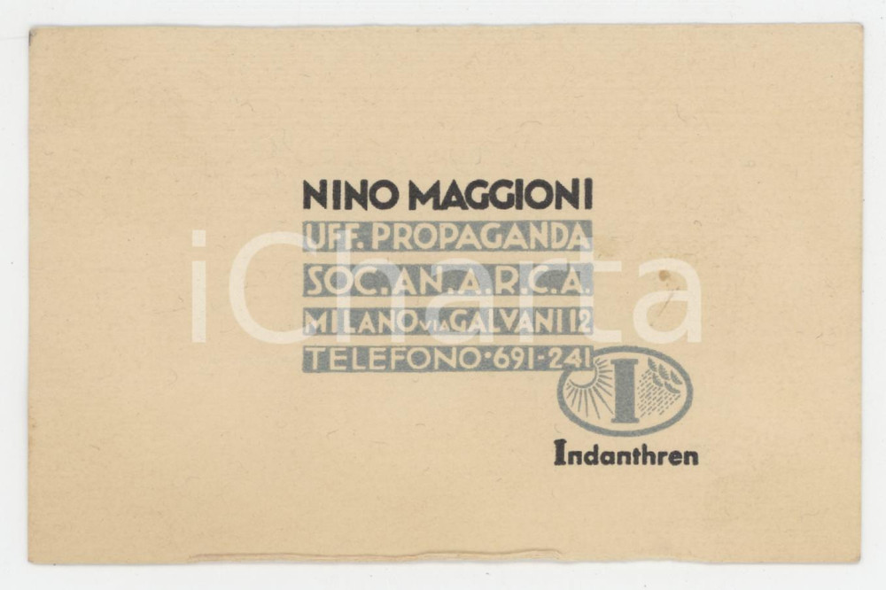 1950 ca MILANO Soc. An. A.R.C.A. - INDATHREN - Biglietto Nino MAGGIONI 11x7 cm