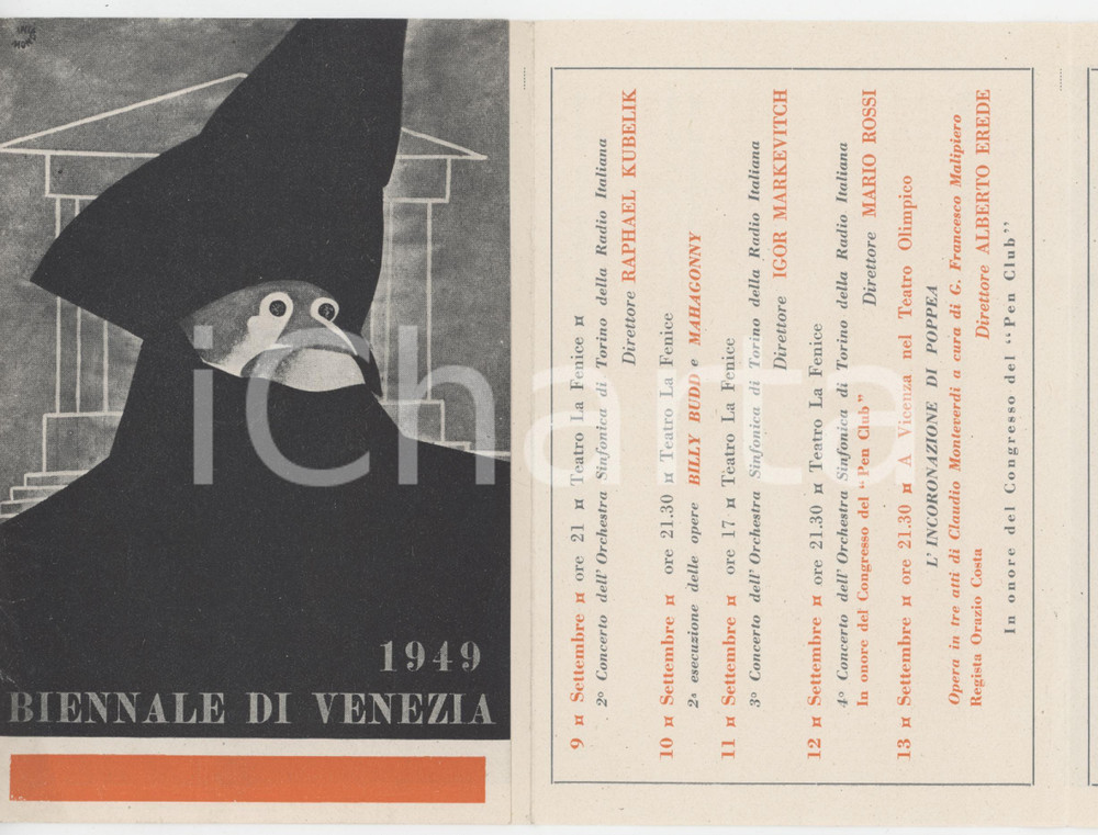 Materiale pubblicitario d’epoca 1949 BIENNALE DI VENEZIA Programma Festival musica e teatro  Pieghevole 1