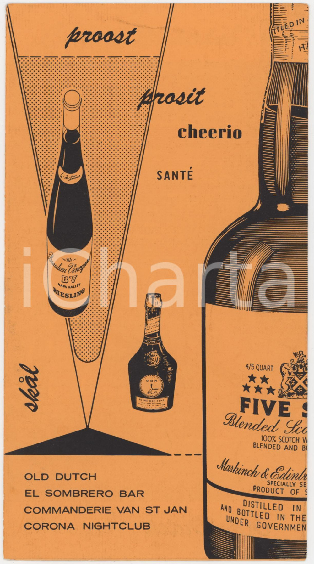 Materiale pubblicitario d’epoca 1950 ca NIJMEGEN HOLLAND EL SOMBRERO Bar  ILLUSTRATED vintage brochure 1