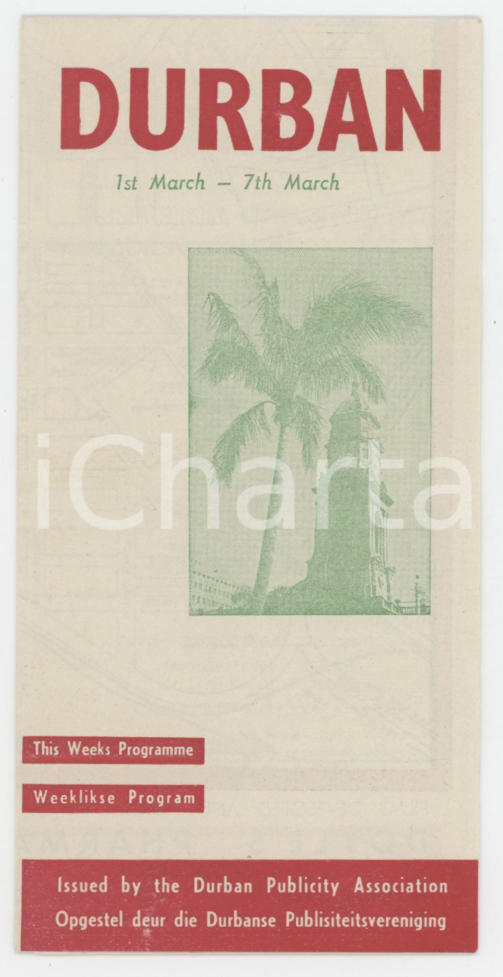 Materiale pubblicitario d’epoca March 1959 DURBAN SUDAFRICA  Week programme  Vintage brochure 1