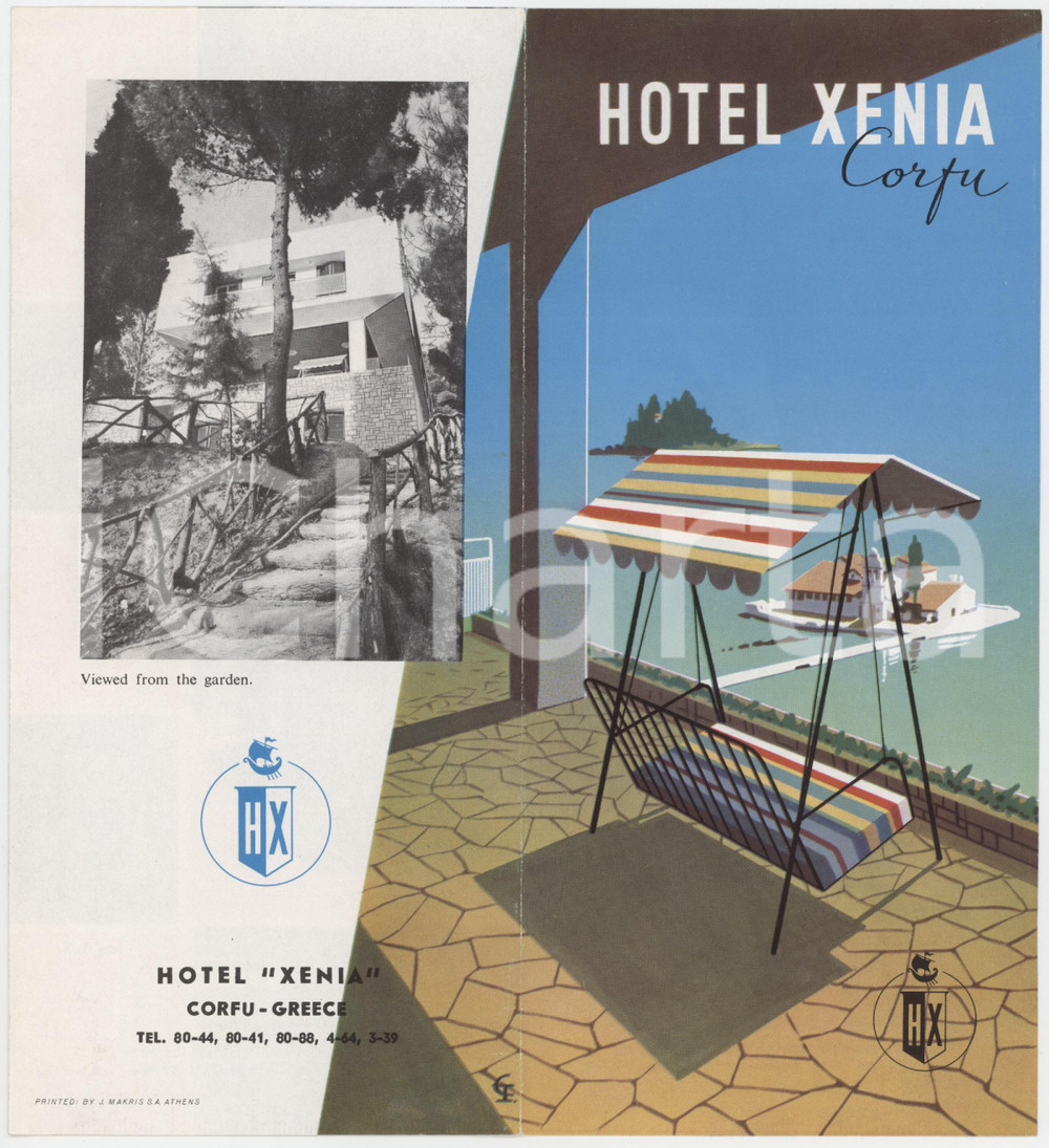 1970 ca CORFU (GREECE) Hotel XENIA - ILLUSTRATED Vintage brochure