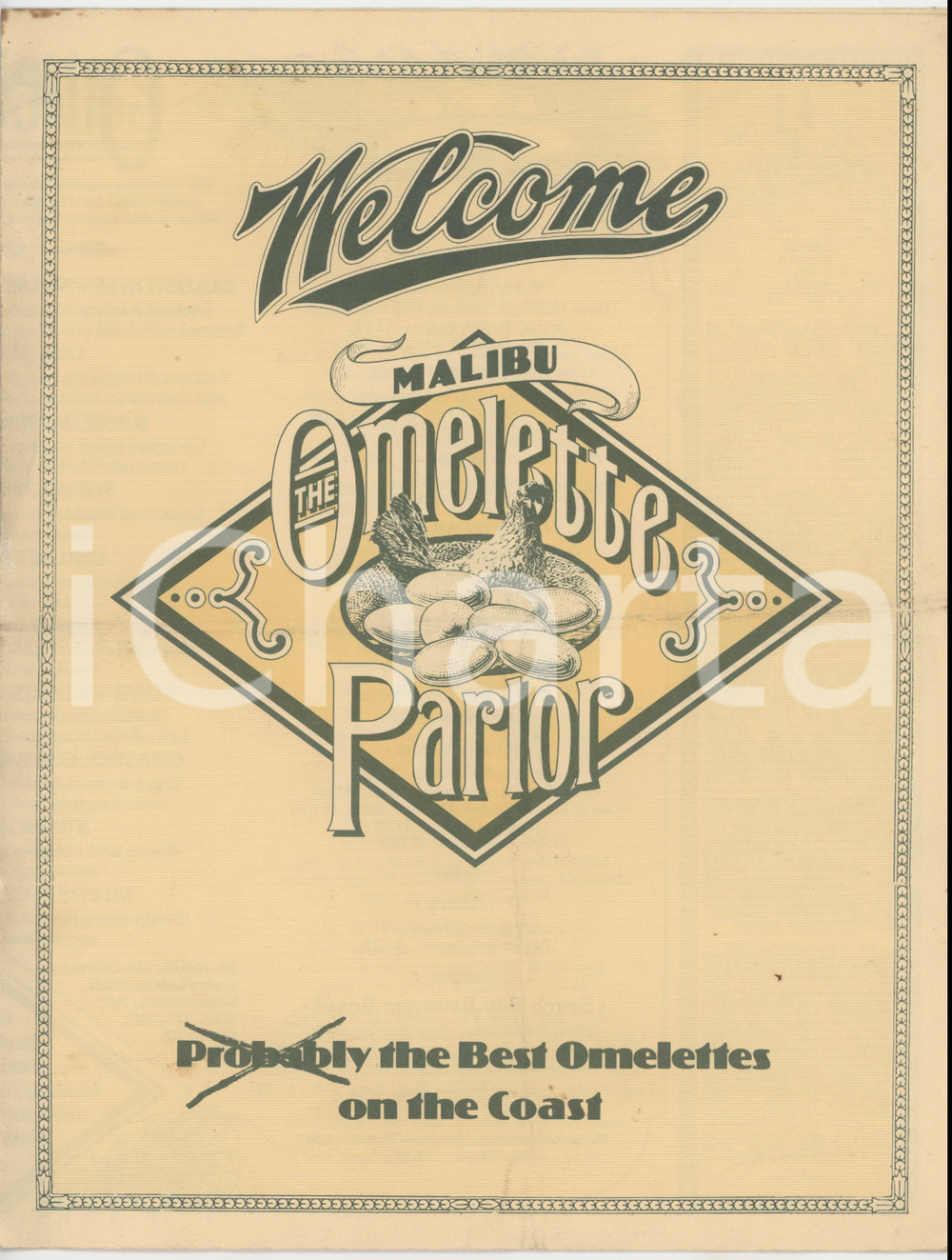 1985 ca MALIBU (CALIFORNIA, USA) The Omelette Parlor - Menu