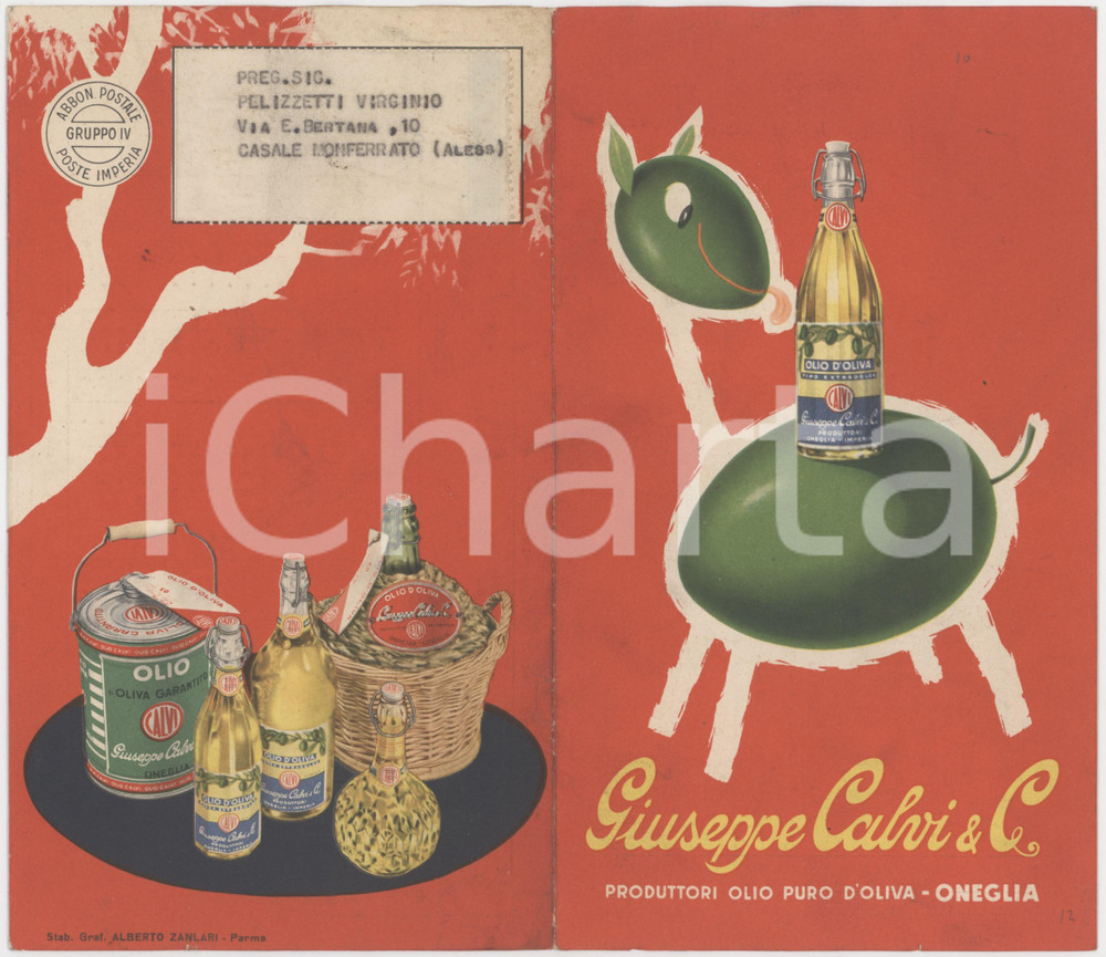 1960 ONEGLIA - Giuseppe CALVI olio d'oliva - Pieghevole listino prezzi n° 4
