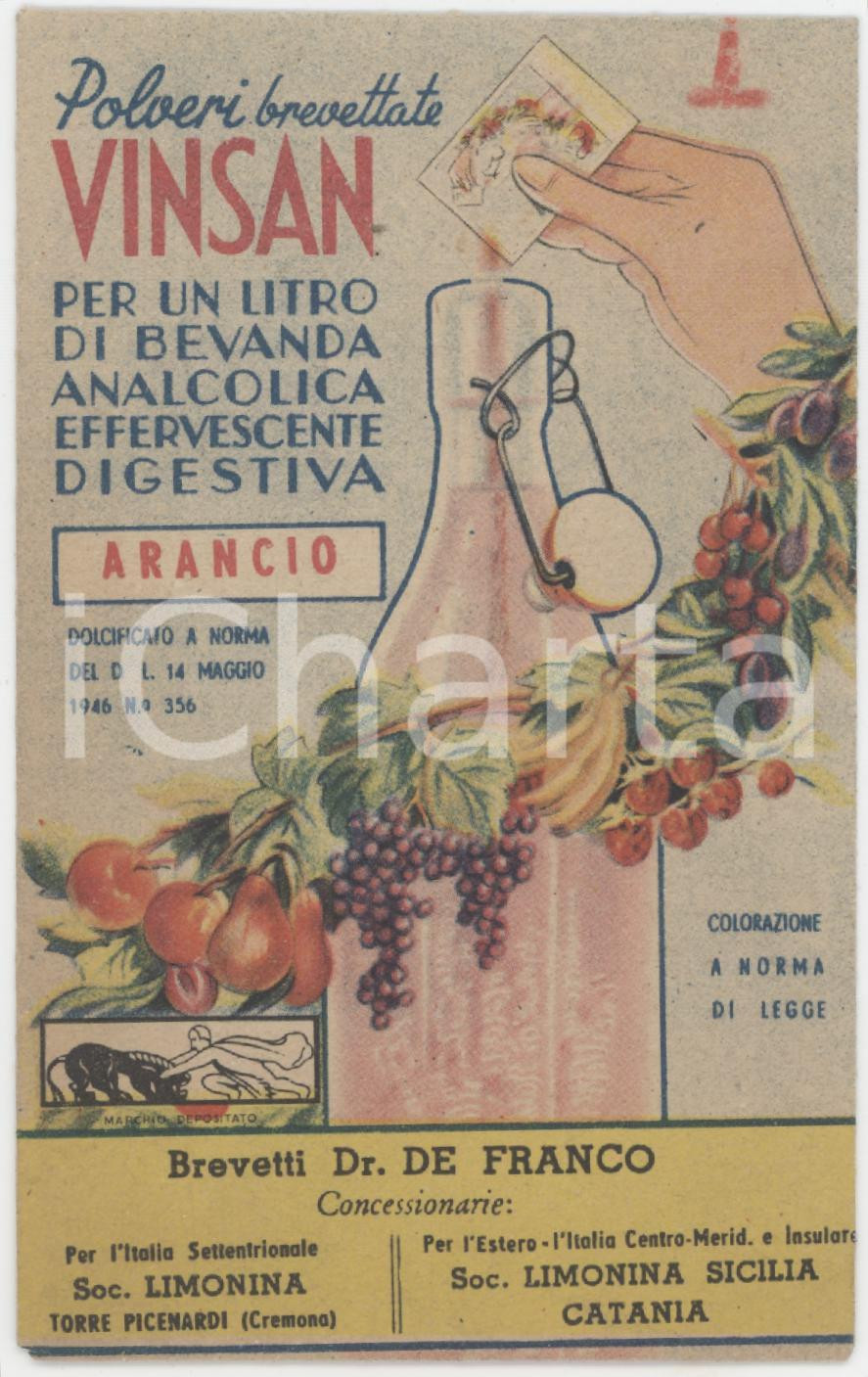 1950 ca Ditta Dr. DE FRANCO - VINSAN Polveri per bevande *Bustina pubblicitaria