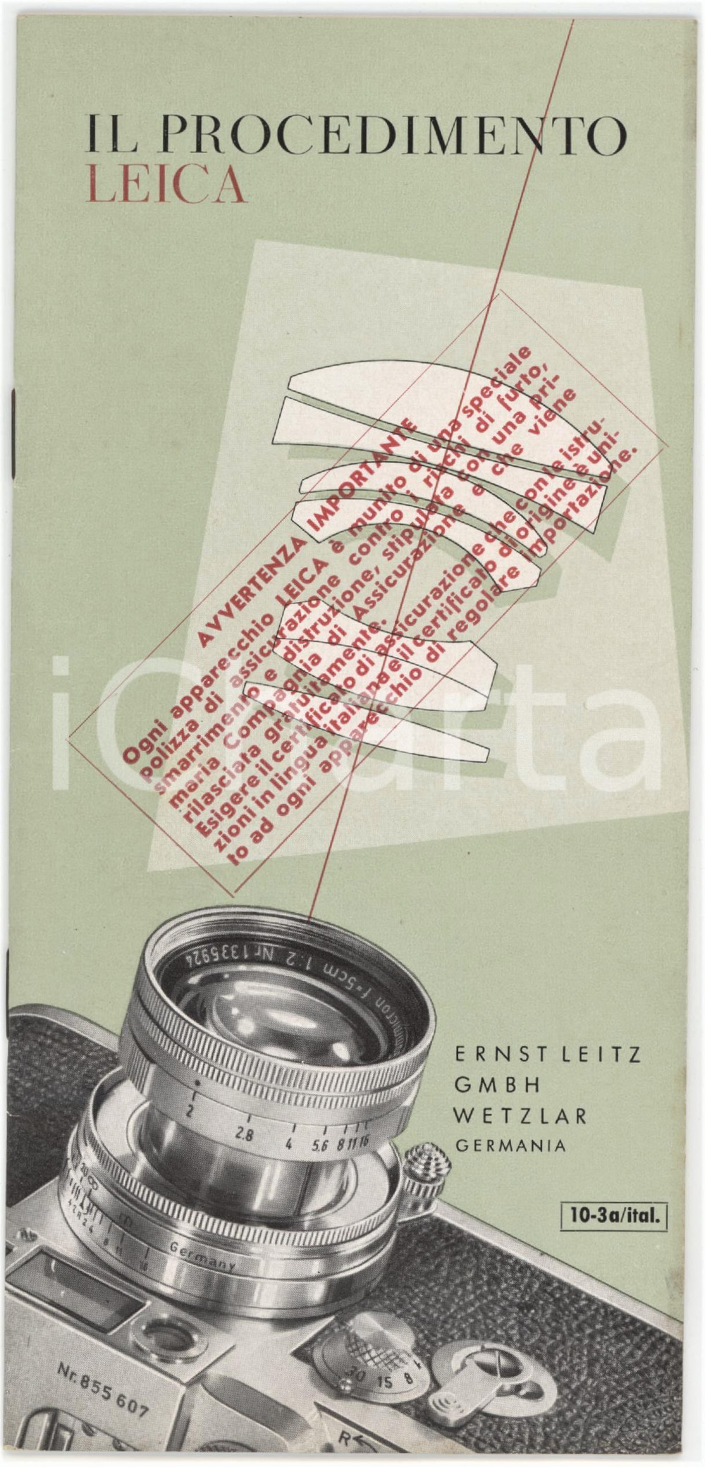 1957 FOTOGRAFIA Ditta E. LEITZ - Il procedimento LEICA *Opuscolo ILLUSTRATO  Pubblicazione pubblicitaria d'epoca, illustrata.PAGINE: 23 GOOD/buono  Formato: 10x21 cm originale e autentica 1