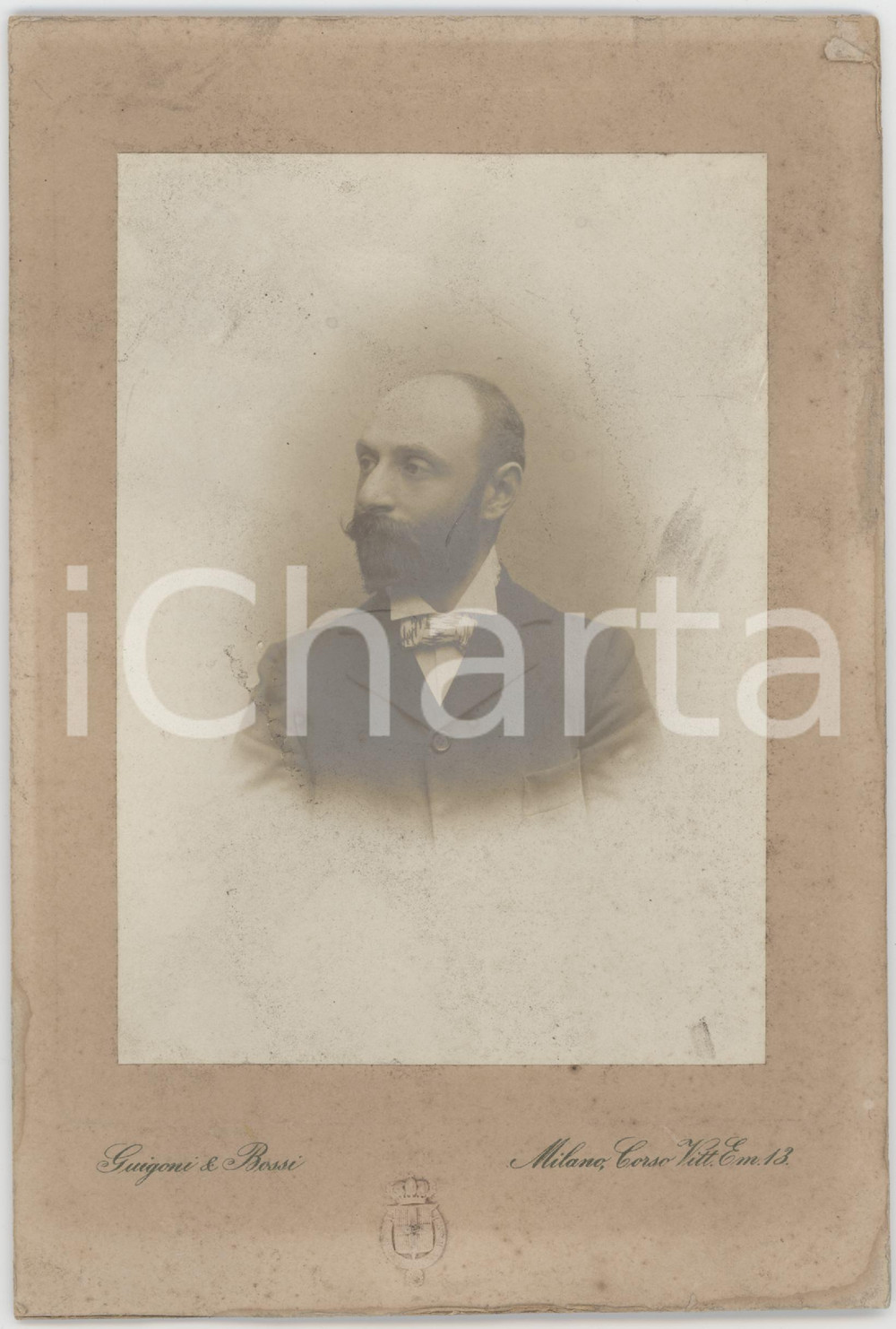 Fotografia d epoca originale 1905 ca MILANO Ritratto maschile di profilo  Busto Foto GUIGONI & BOSSI 1