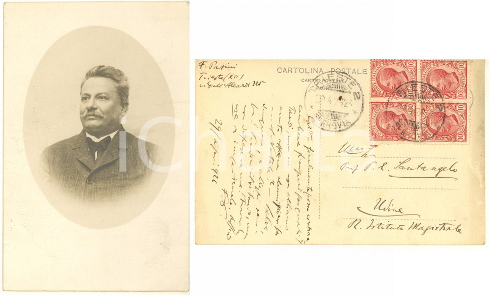 1928 TRIESTE Cartolina Ferdinando PASINI a Paolo Ettore Santangelo - AUTOGRAFO