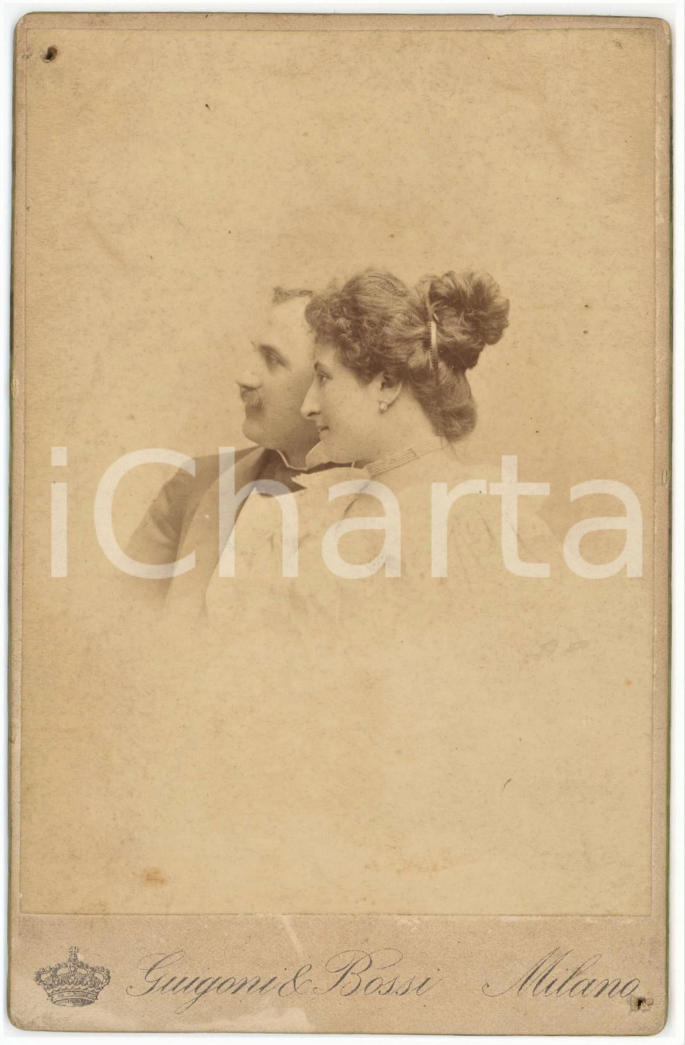 1890 ca MILANO Due sposi di profilo - Ritratto *Foto GUIGONI & BOSSI 11x16 cm