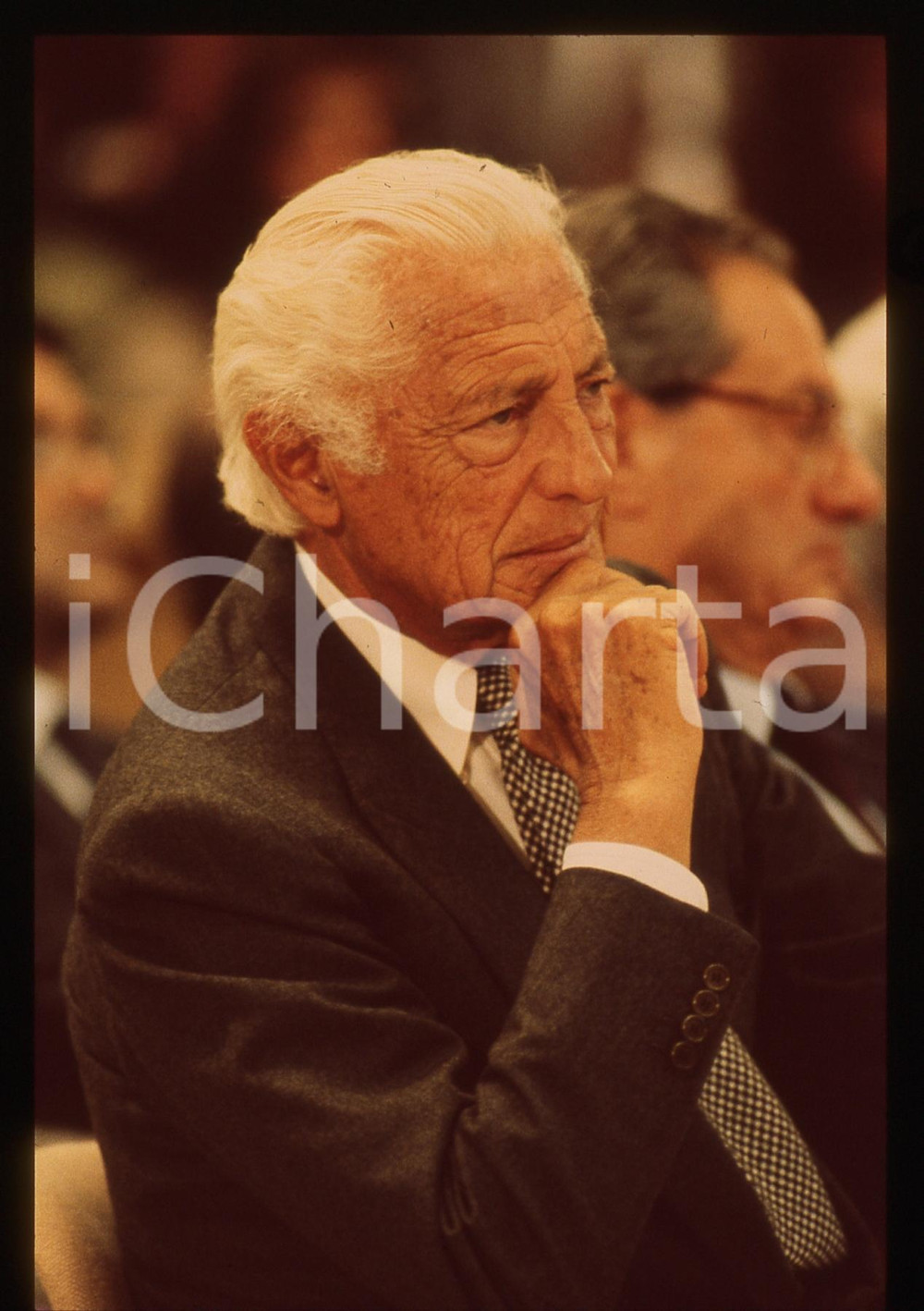 Fotografia d epoca originale 35mm vintage slide 1995 ca Ritratto di Gianni AGNELLI con Cesare ROMITI 1