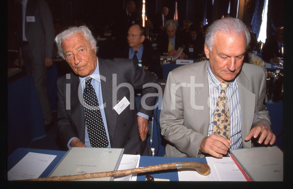 35mm vintage slide* 1995ca CERNOBBIO Gianni AGNELLI e Paolo FRESCO a convegno