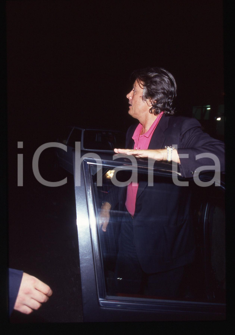 35mm vintage slide* 1990ca TORINO (?)  Alain DELON scende dall'auto
