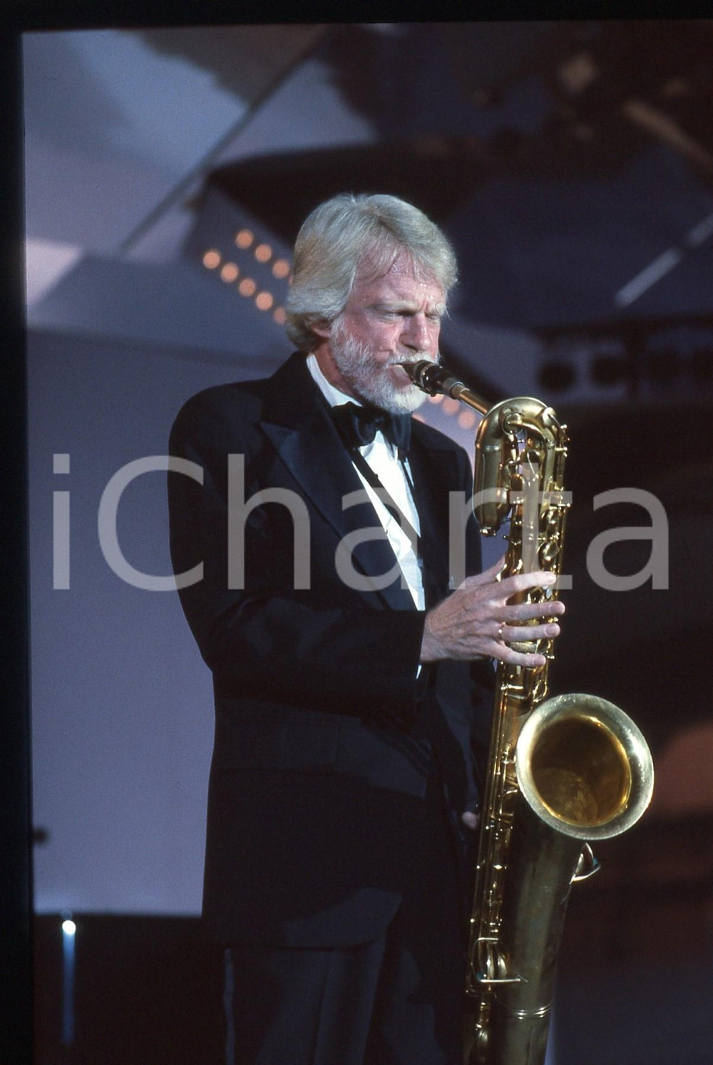 Fotografia d epoca originale 35mm vintage slide 1983 RIVA DEL GARDA Gerry MULLIGAN ritratto sul palco 10 1