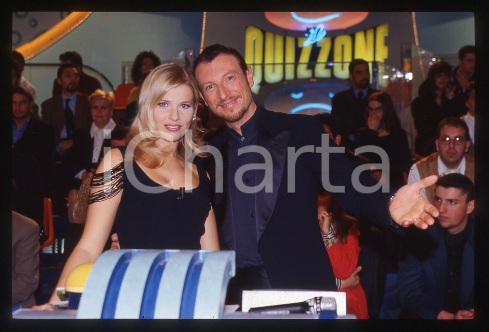 35mm vintage slide* 1998 ITALIA 1 Laura FREDDI con AMADEUS  "IL QUIZZONE" (1)
