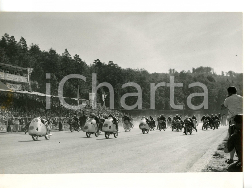 1954 STOCCARDA - MOTOMONDIALE Categoria 125 - La partenza delle moto Foto 18x13