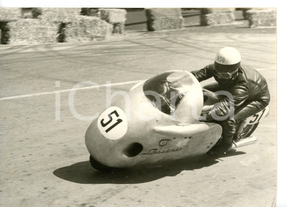 1956 CIRCUITO DI OSPEDALETTI Hans BALTISBERGER su NSU SPORTMAX Foto 18x13 cm