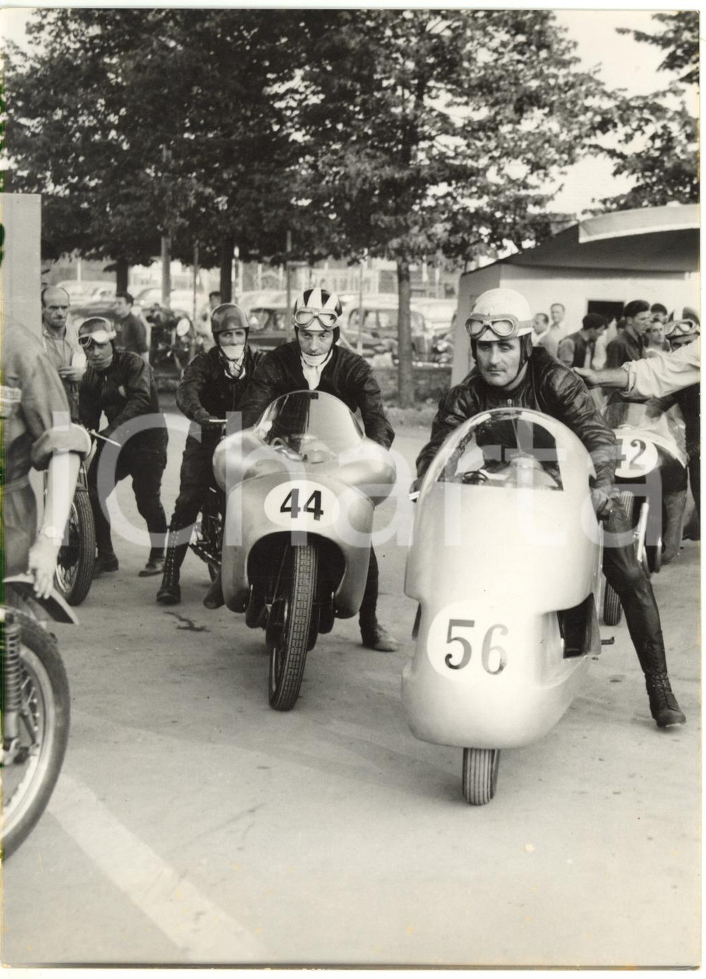 1954 MONZA Prove GP DELLE NAZIONI Carlo BANDIROLA e Bill LOMAS su MV AGUSTA 500