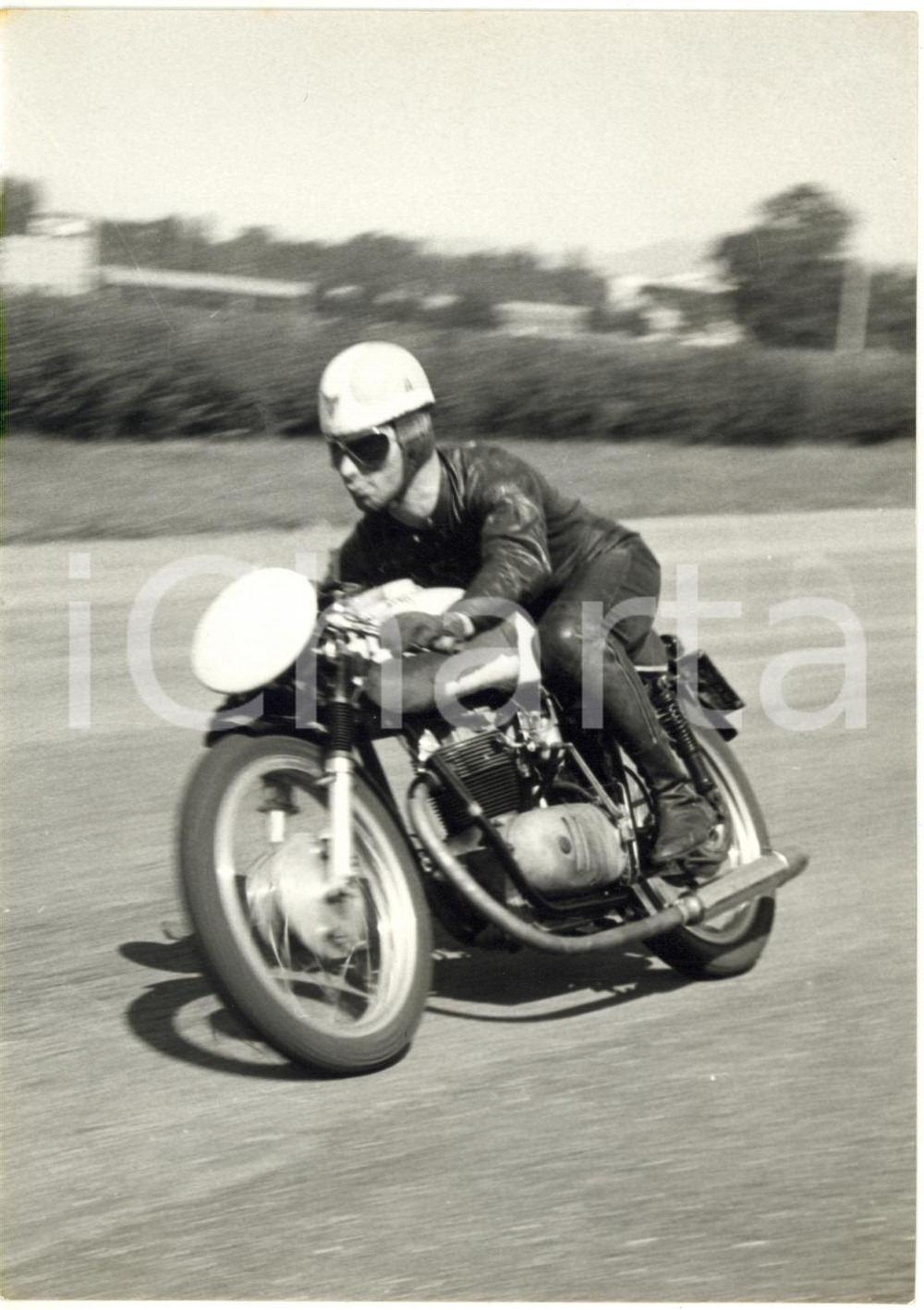 1957 AUTODROMO DI MONZA Osvaldo PERFETTI testa moto BIANCHI 175 - MOTOCICLISMO