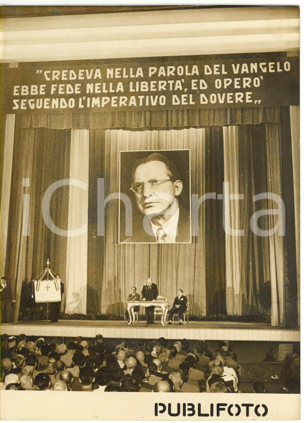1954 ROMA Teatro BRANCACCIO Presidente DC Adone ZOLI commemora Alcide DE GASPERI