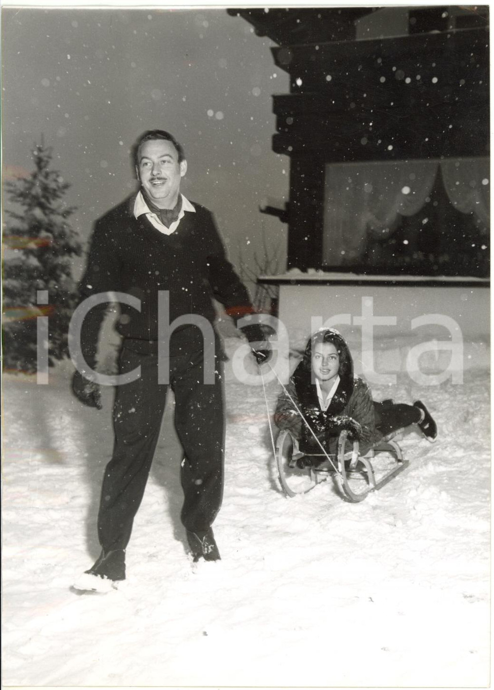 Fotografia d epoca originale 1956 CORTINA D AMPEZZO  Alfonso di HOHENLOHELANGENBURG con Ira VON FÃœRSTENBERG 1