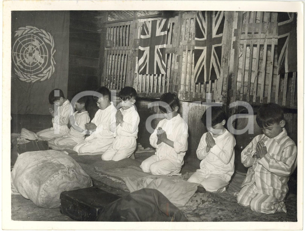 1954 NESS - UN BOYS CLUB Summer Camp - Boys praying before lights out *Photo