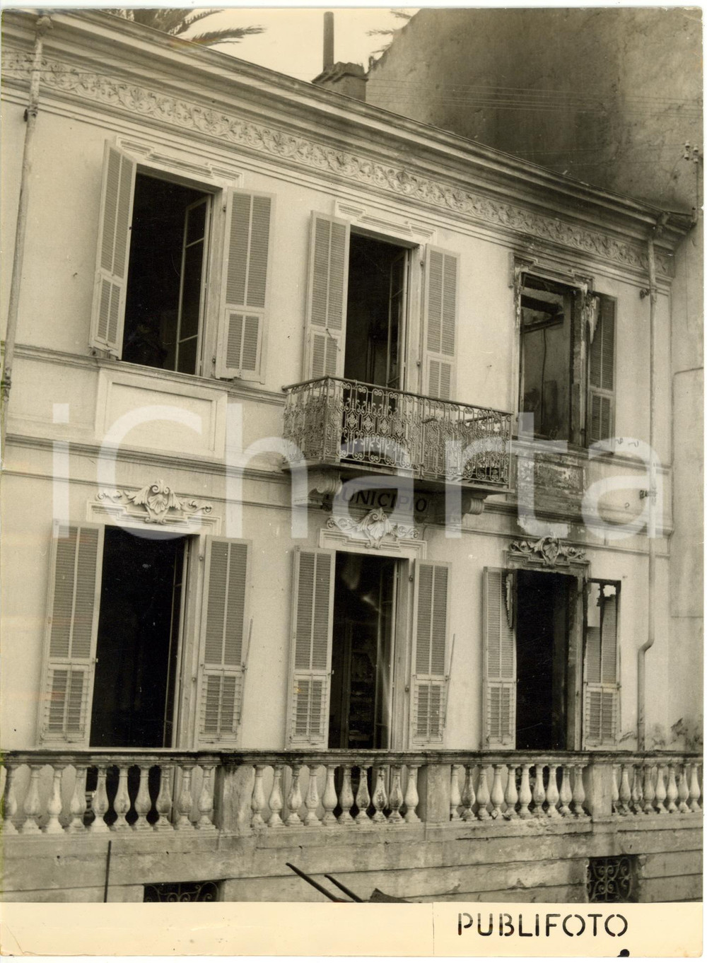 1954 OSPEDALETTI (IM) Veduta del municipio devastato da un incendio - Foto