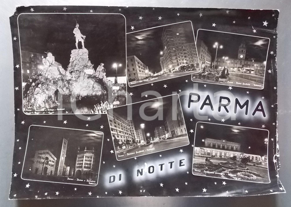 1960ca PARMA Piazza Duomo - Monumento Vittorio Bottego *Bozzetto cartolina 52x36