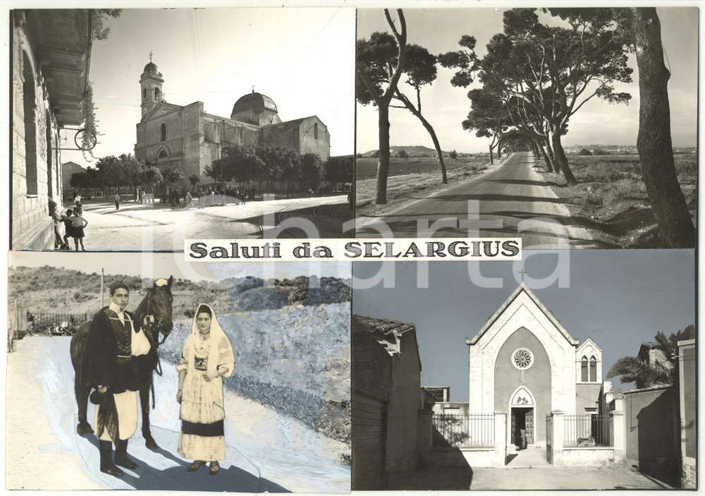 1965 ca SELARGIUS Giovani in abito tradizionale *Bozzetto per cartolina 30x21 cm