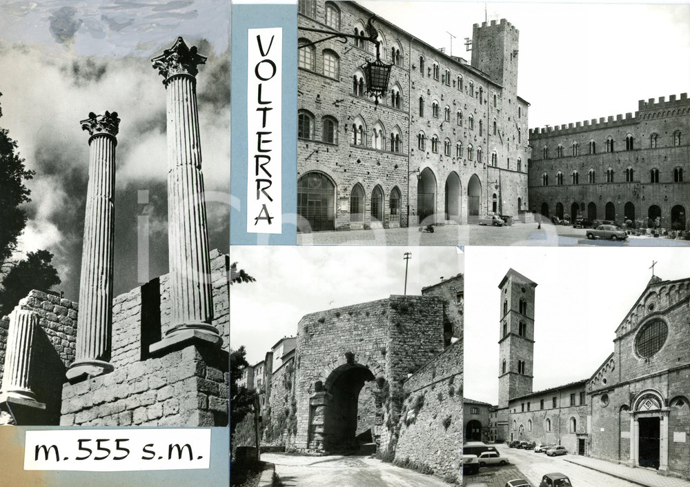 1965 ca VOLTERRA Piazza dei Priori - Vedutine *Bozzetto per cartolina 30x21 cm