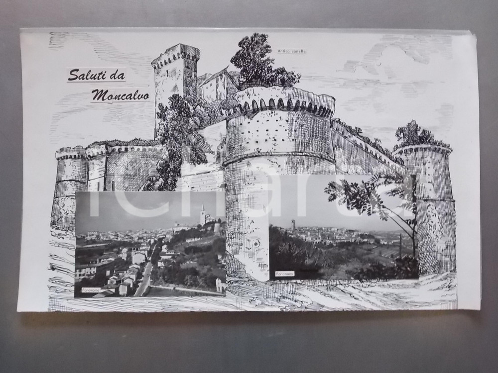 1965 ca MONCALVO - Antico castello Monferrato *Bozzetto per cartolina 46x28 cm
