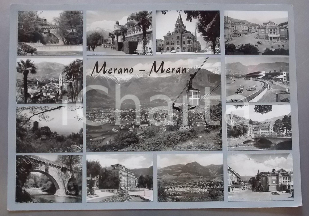 1965 ca MERANO Teatro Civico - Ippodromo di Maia *Bozzetto per cartolina 45x31