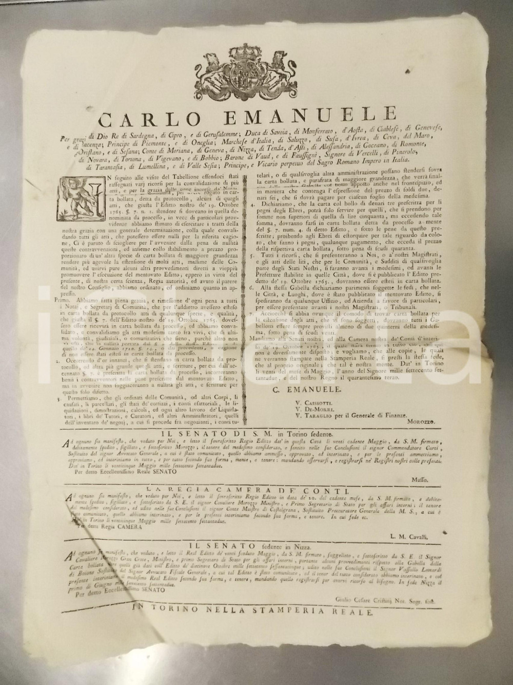1772 REGNO DI SARDEGNA Norme sull'uso della carta bollata - Manifesto 36x48 cm