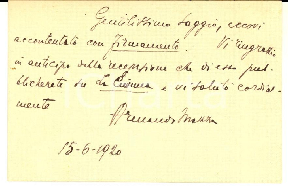 1920 MILANO FUTURISMO Scrittore Armando MAZZA - Biglietto da visita AUTOGRAFO