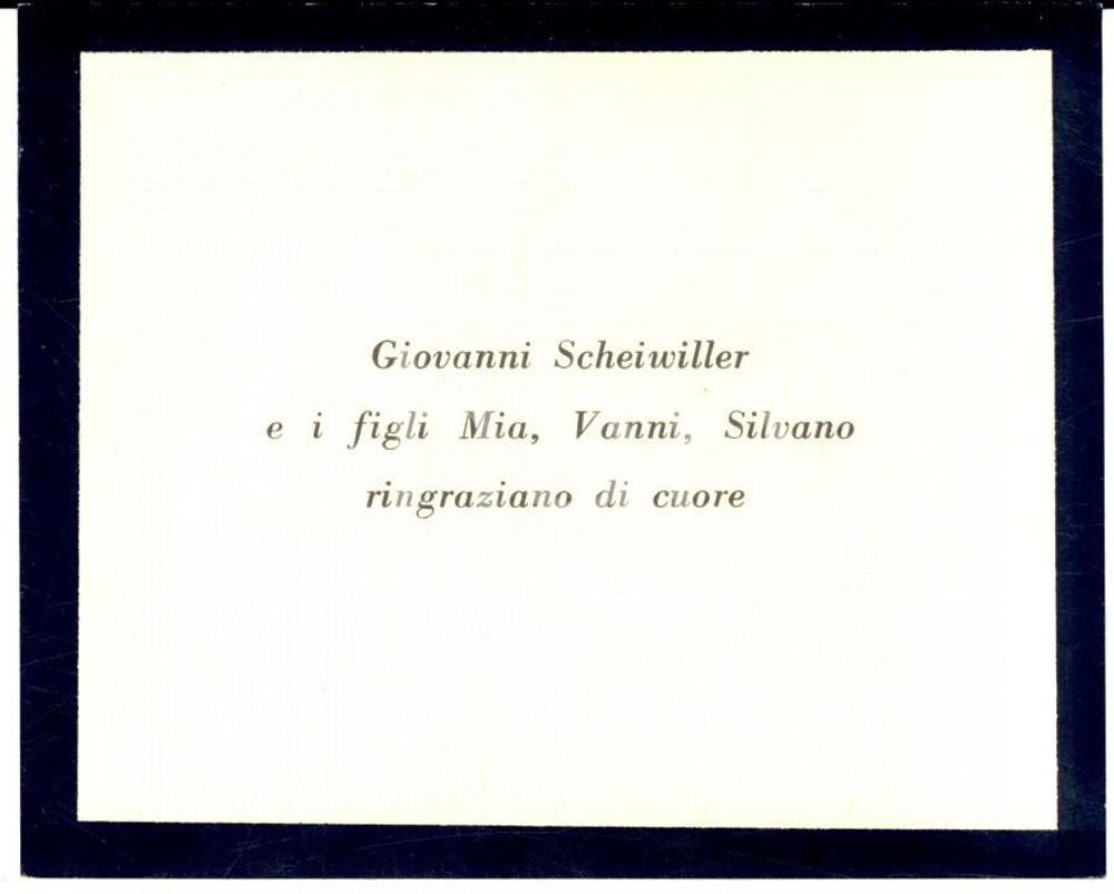 1950 ca MILANO Biglietto Giovanni SCHEIWILLER e figli per lutto - 11x9 cm